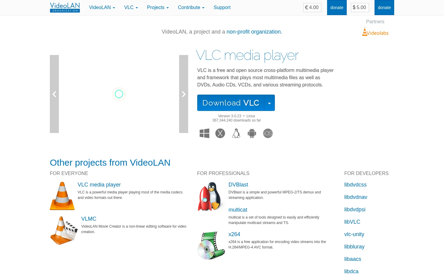 VLC media player 页面快照